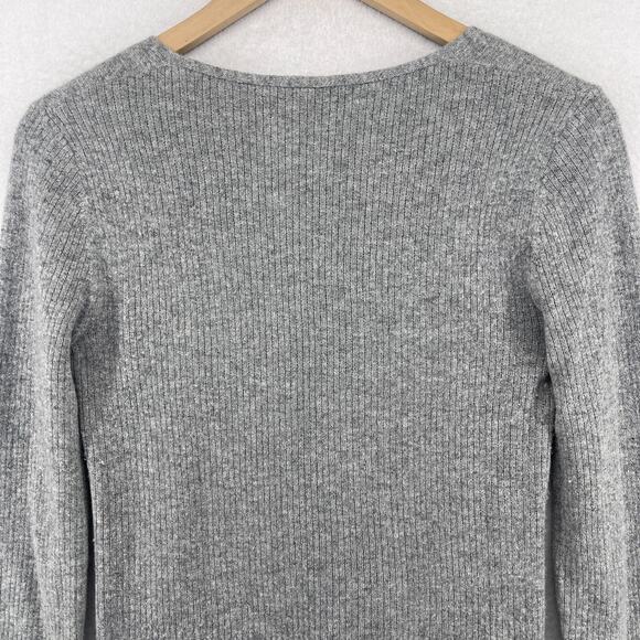 THEORY Sweater Womens Petite Cashmere V-Neck Ribbed Jumper Pullover Gray - Picture 6 of 12
